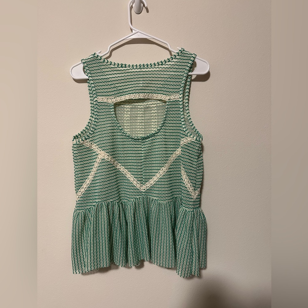 Free people crochet lace peplum tank top Kelly green and cream size medium - Picture 3 of 7
